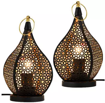 Marrakesch Orient & Mediterran Interior Bamako Tischlampe 2er Set, Metall, schwarz-gold, 27cm (isd-1002-l-2er)