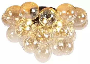 QAZQA Uvas Deckenleuchte Schwarz mit Braunglas, 6 Lampen, G9 (102345)