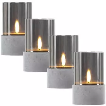 Marrakesch Orient & Mediterran Interior Kalio 4er Set LED Stumpenkerzen Zement Grau, Outdoor, batteriebetrieben mit Timer (ow-ld-003-4er)