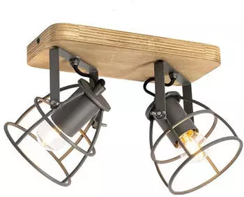 QAZQA Arthur Deckenstrahler 2-flammig Dunkelgrau mit Holz verstellbar (105968)