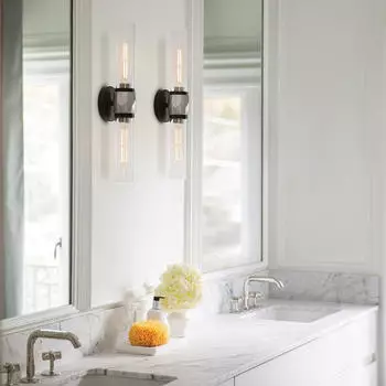 Elstead Lighting Ellison Wandleuchte 2-flammig IP44 Schwarz/Geb&uuml;rstetes Nickel (HK-ELLISON2-BK-BN)
