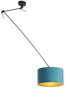 QAZQA Blitz Pendelleuchte Veloursschirm Blau/Gold, Messing (98657)