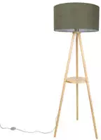 Qazqa H&ouml;lzerne Stativ-stehlampe Mit Gr&uuml;nem Schirm 50cm - Lou