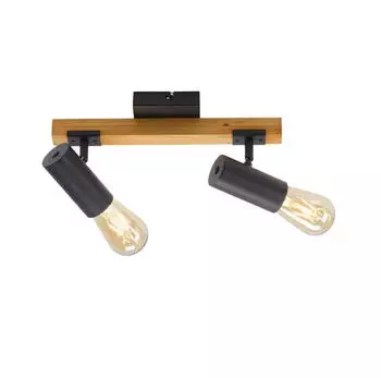 JUST LIGHT PILON Deckenleuchte 2xE27 Metall/Holz, schwarz, dreh- und schwenkbar (15162-18)