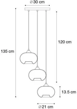 QAZQA Busa Art Deco Pendelleuchte 3-flammig &Oslash;45cm Rauchglas Schwarz (107340)