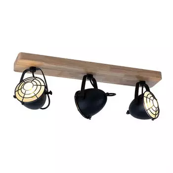 ETC Shop Deckenlampe 3-flammig Metall/Holz schwarz schwenkbare Spots (59x11x20,5cm)