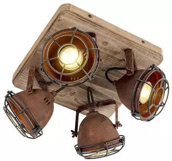 QAZQA Gina Deckenstrahler 4-flammig rostbraun mit Holz kippbar (96675)