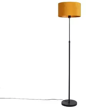 QAZQA Parte Fl Stehlampe mit gelbem Samt-Schirm, Schwarz/Gold, 60W (98585)