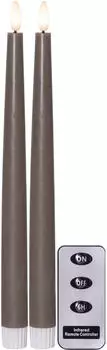 Highlight Led Flamme Slim LED-Stabkerzen 2er Set, Echtswachs, braun, Fernbedienung & Timer (061-88)