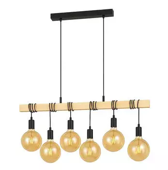 ETC Shop Pendelleuchte Holzbalken Eiche Optik 6x4W warmwei&szlig; h&ouml;henverstellbar