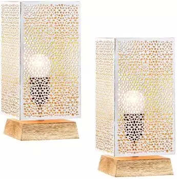 Marrakesch Orient & Mediterran Interior Autigan Tischlampe Boho, weiß, Metall & Holz, 2er-Set (am-a0351-wg-2er)