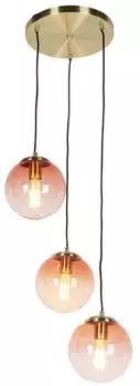 QAZQA Pallon Art D&eacute;co H&auml;ngelampe Messing, hellrosa, 3-flammig (98773)