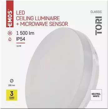 EMOS TORI LED-Deckenleuchte 15W, Bewegungsmelder, neutralweiß 4000K, IP54 (ZM4328)