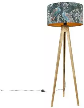 QAZQA Tripod Classic Dreibeinstativ-Tischlampe, Holz, pfauengr&uuml;n (104133)