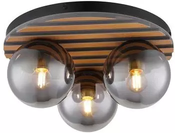 Globo Deckenleuchte 3-flammig, Metall schwarz matt, Rauchglas, Ø39cm (54343-3)