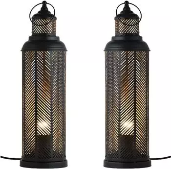 Marrakesch Orient & Mediterran Interior Torinos Tischlampe 2er-Set, Metall, schwarz-gold (isd-1037-l-2er)