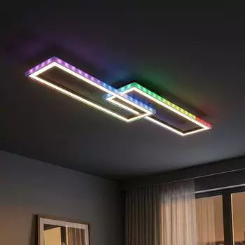 Globo LED-Deckenleuchte dimmbar, RGB-Farbwechsel, schwarz/opal, mit Fernbedienung