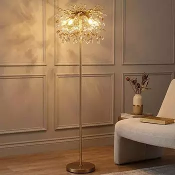 Globo LED-Stehlampe Metall/Kristall gold, H 155cm