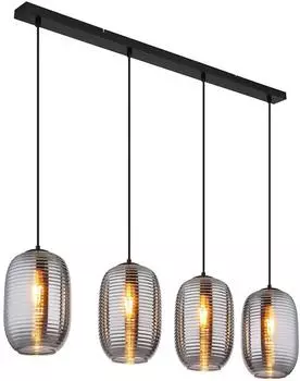 Globo LED-Pendelleuchte, Glas rauchfarben, schwarz, 4-flammig, H 120cm
