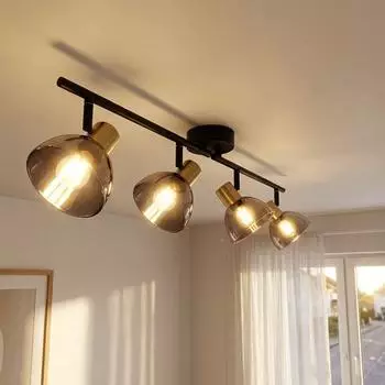 Globo JAY LED-Deckenleuchte 4-flammig, schwarz, Rauchglas, 79cm