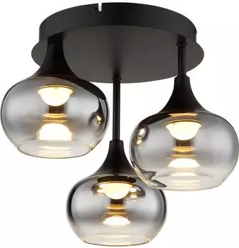 Globo LUI Deckenleuchte LED, Metall/Glas, schwarz, Rauchoptik, H 28,5cm (12521051-0)