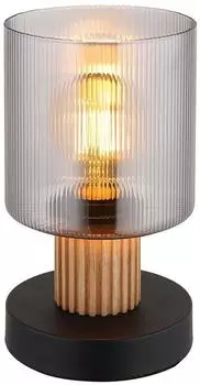 Globo LED-Tischleuchte, Glas rauchfarben, Holz, H 21cm