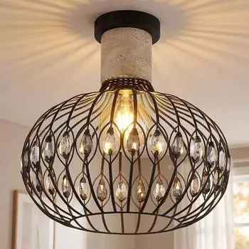 Globo LED-Deckenleuchte Kristalle schwarz Metall &Oslash;38cm