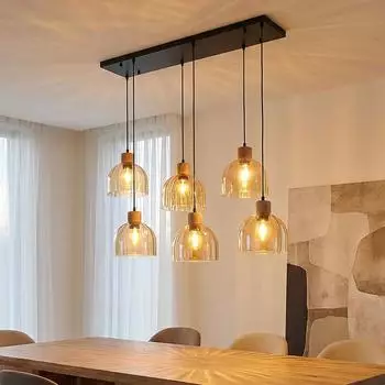 Globo LED-Pendelleuchte 6-flammig, schwarz, Metall/Glas, H 130cm