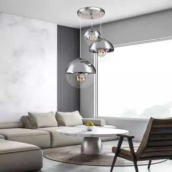 Globo Pendelleuchte 3-flammig, Glaskugeln, Chrom, LED Filament