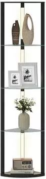 HomCom LED-Stehlampe mit Glasregal, 3 Helligkeitsstufen, schwarz