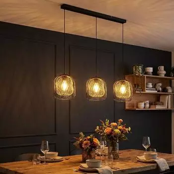Globo LED-Pendelleuchte 3-flammig, schwarz, Metall, K&auml;figoptik, H 150cm