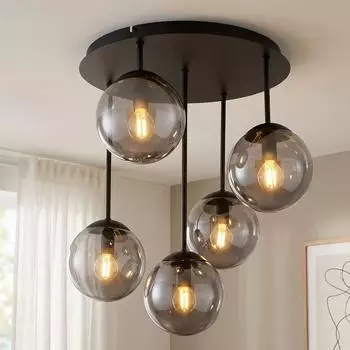 Globo LED-Deckenleuchte, Glas schwarz, 5-flammig, &Oslash;38cm