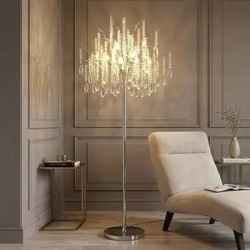 Globo KINGA LED-Stehleuchte 5-flammig, Metall, silber, Kristall, 165cm