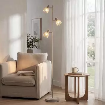 Globo LED-Stehleuchte mit verstellbaren Spots, sandfarben, 154cm
