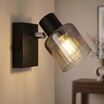 Globo LED-Wandleuchte, schwenkbar, Glas rauchfarben, schwarz
