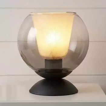 Globo BARRY LED-Tischleuchte, Glas, schwarz, Rauchoptik, H 19cm