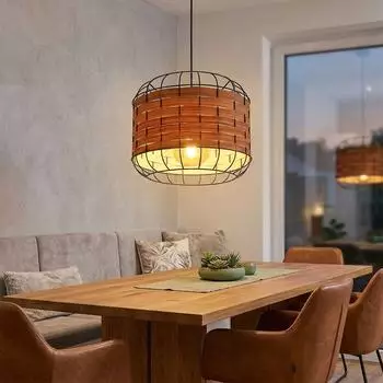 Globo LED-H&auml;ngeleuchte Holzoptik braun, Metall, H 120cm