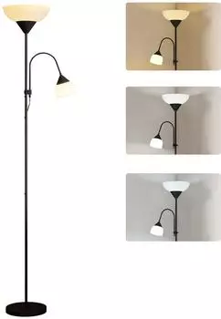 HomCom LED-Stehlampe mit Leselicht, 2 schwenkbare K&ouml;pfe, 3 Farbtemperaturen, schwarz