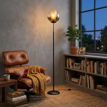 Globo Barry LED-Stehleuchte, Glas Rauchoptik, schwarz matt, 154,5cm