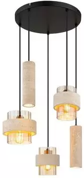 Globo Pendelleuchte h&ouml;henverstellbar, schwarz, Glas amber, 130cm