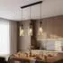 Globo LED-Pendelleuchte, Metall schwarz, Holz braun, Glas rauchfarben, H 150cm
