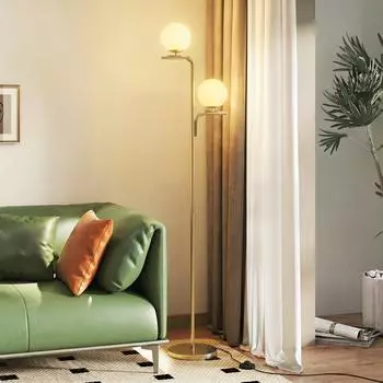 HomCom Stehlampe LED 3 Farbtemperaturen, dimmbar, Glaskugelschirme, gold