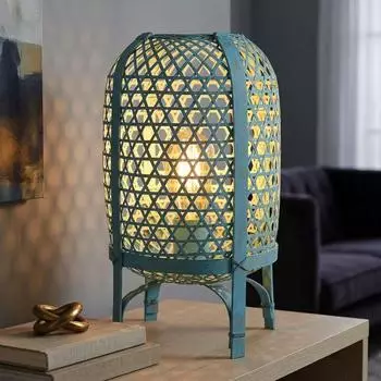 Globo LED-Tischleuchte Bambusgeflecht blau, oval, H 37cm
