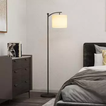 HomCom LED-Stehlampe, stufenlos dimmbar, Stoffschirm, schwarz/cremeweiß