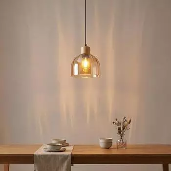 Globo Pendelleuchte Metall/Glas/Holz, schwarz, amber, &Oslash;20cm