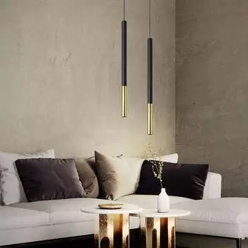 ETC Shop Pendelleuchte Zylinder schwarz-gold, LED 4W, Ø8x110cm