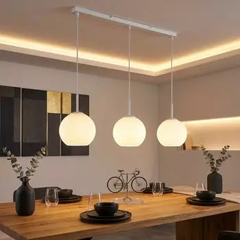 Globo LED-Pendelleuchte Glaskugel 3-flammig wei&szlig;, 90cm