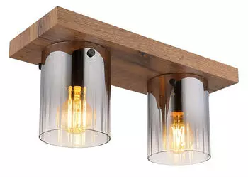 Globo LED-Deckenleuchte Holzoptik, rauchfarbenes Glas, 41cm