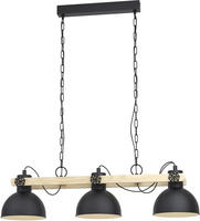 EGLO 43992, EGLO H&auml;ngelampe Lubenham, schwarz/holz hell, L&auml;nge 90 cm, 3-flg.