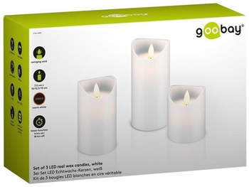 Goobay LED-Echtwachskerzen 3er-Set 7,5x20-15cm weiß (66541) – Vielseitige Einsatzmöglichkeiten in verschiedenen Räumen